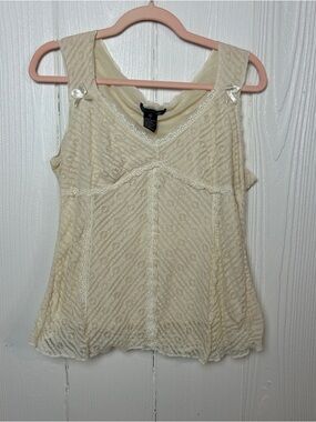 Vintage Y2K Delicate Lace Cream Babydoll Sleeveless Ethereal Coquette Top SizeXL